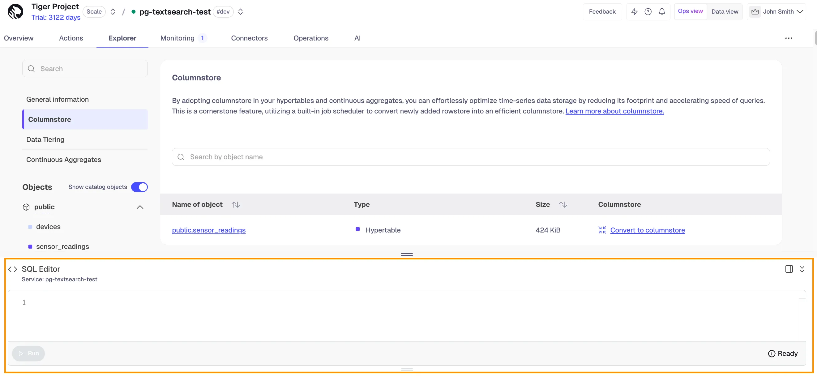 Floating SQL editor